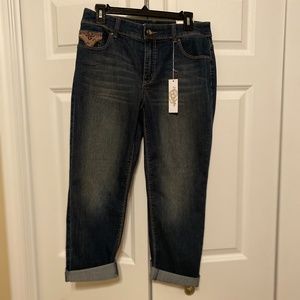 Chico's Platinum Denim Bedazzled Crop New!